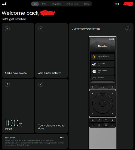 Web UI Home screen