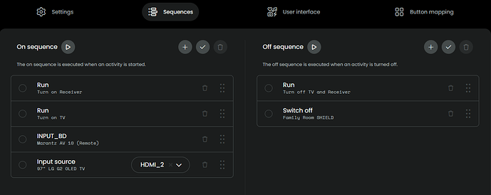 Activity sequences screen