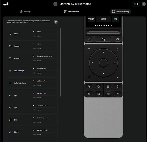 Entity button mapping screen