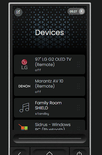 Individual devices on remote similar to Harmony Devices screen