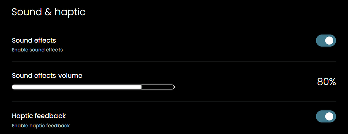 Sound & haptic settings screen