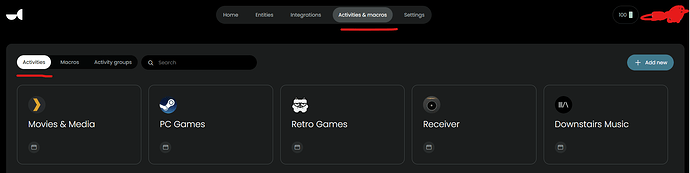 Activities screen