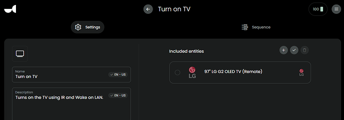 Macro settings screen