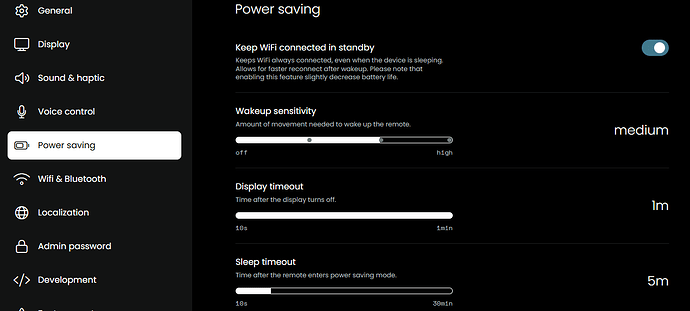 Power saving settings screen