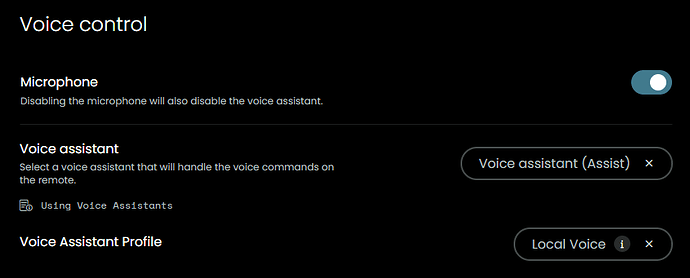 Voice control settings screen