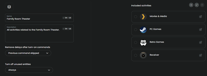 Activity Groups settings screen